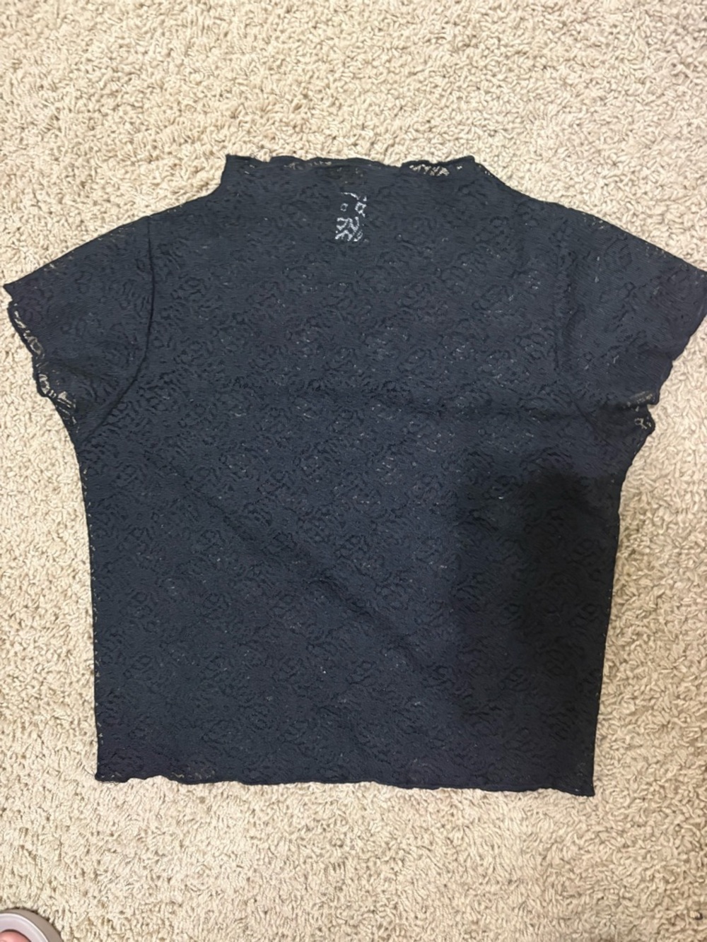 Black Lace Short-Sleeve Women's Top